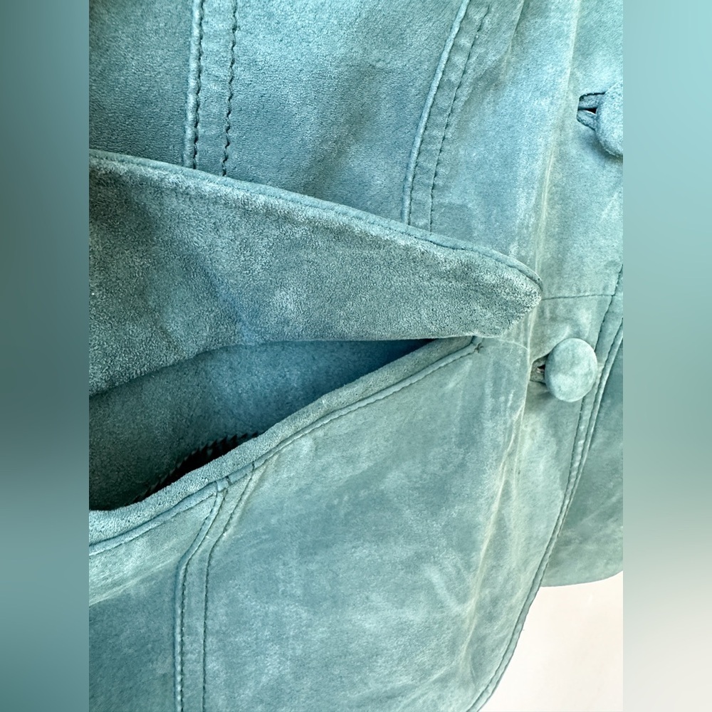 Bernardo - Genuine Leather Suede Jacket - Teal - Fitted - Size 8 - Picture 5 of 11